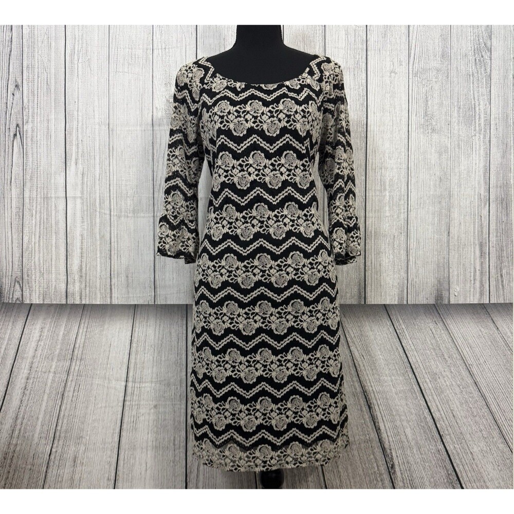 Rabbit Rabbit Rabbit Womens Sz 12 Black/Cream Lace Overlay Dress Elegant Chic